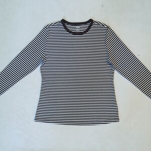 A.n.a Women's M Brown & White Striped Ribbed Long Sleeve Crew Neck Shirt